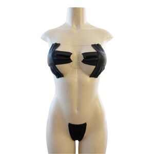 Sexy Black pleather Women's exotic dancewear Set